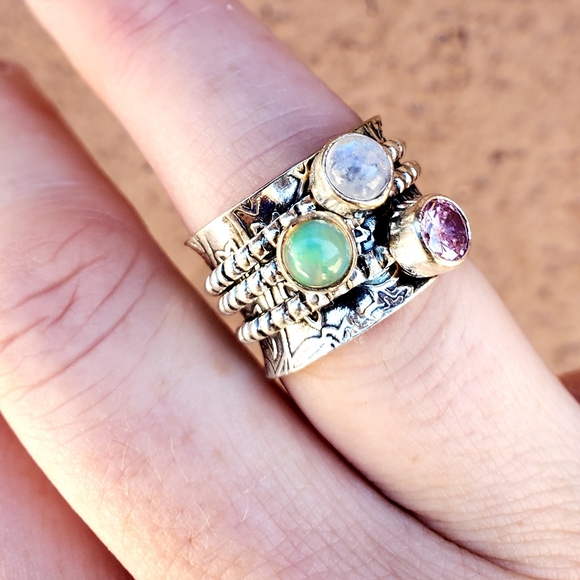 New Ethiopian Opal Multi Gemstone 925 Silver Spinner Meditation Ring. - Picture 7 of 13